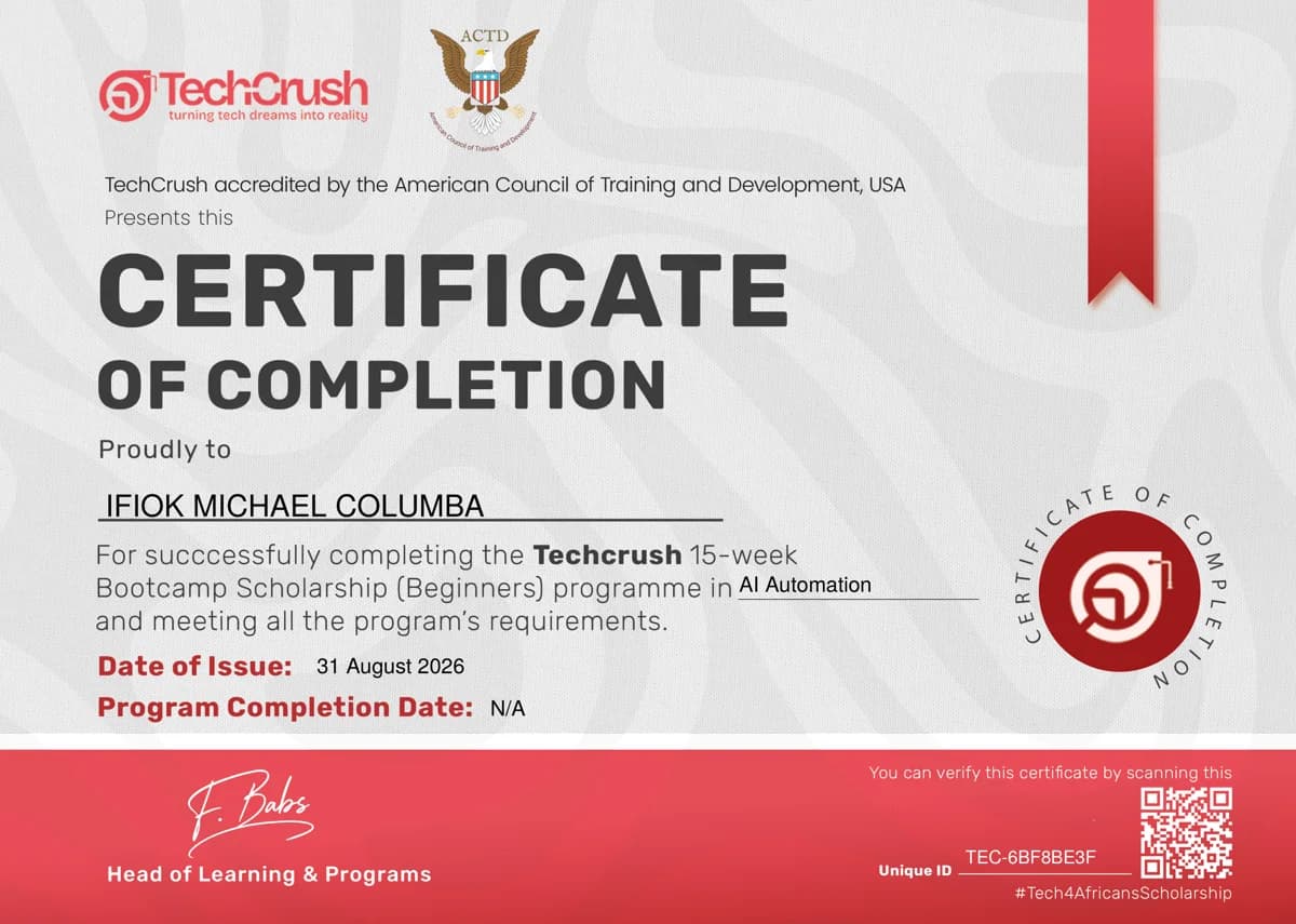 AI Automation certificate, TechCrush